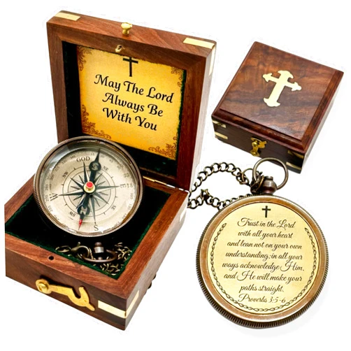 Treasure Lords Trust Lord Compass – Religious Brass Compass Gift with Bible Proverb Engraved – Christian Inspirational Gift for Men, Faith-Based Graduation, Birthday, Gift for Son, Holy Gift