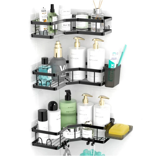 AKTECKE Corner Shower Caddy Bathroom Organizer Adhesive Shower Rack Bathtub Shelves - 3Pack No Drilling Shower Shelf for Inside Shower - Rustproof Bath Tub Organizer