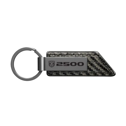 IPick Image Compatible with RAM 2500 Logo Gunmetal Black Gray Metal Plate Carbon Fiber Texture Leather Key Chain
