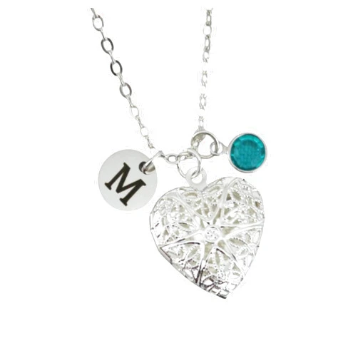 Madie's Charms Heart Picture Locket - Personalized Locket Necklace - Initial Necklace - Heart Locket - Silver - Custom - Birthstone Necklace - Unique - Initial Disc