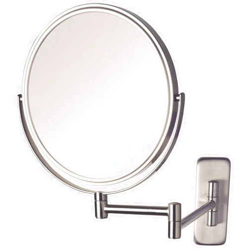 JERDON Two-Sided Wall-Mounted Makeup Mirror - Makeup Mirror with 5X Magnification & Wall-Mount Arm - 8-Inch Diameter Mirror with Nickel Finish Wall Mount - Model JP7506N