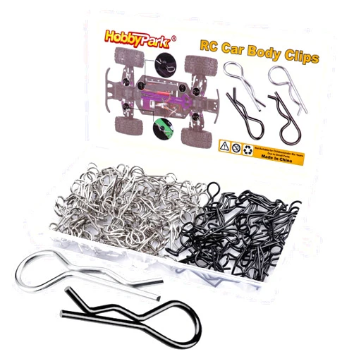 HobbyPark 150 Pieces Universal Bent RC Body Clips Car Clips Silver & Black R Clips for All 1/10 1/12 Scale Redcat HPI Tamiya HSP Exceed RC Car Parts Truck Buggy Shell Replacement