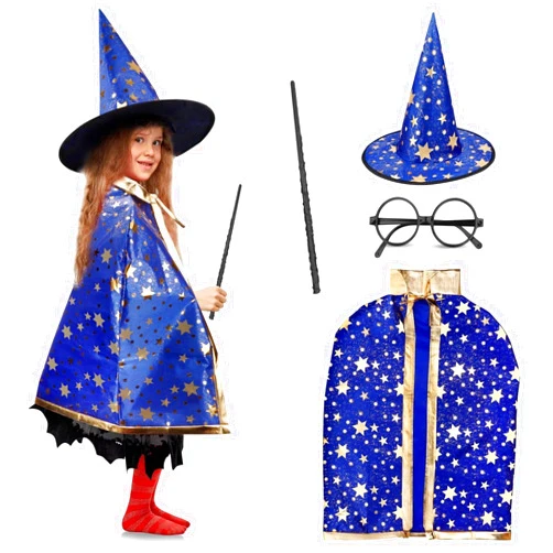 LNCOJOLM Wizard Witch Cloak Costume Kids Witches Capes Wizard Cloak Ghost Costume Set Props