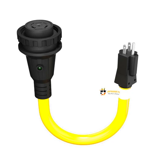 Journeyman-Pro 15A Male 110V House Plug to 30A Twist Lock Female Dogbone Adapter RV Electrical Power Plug Converter Cord Cable with LED Indicator Light Grip Handle (15 AMP 5-15P 120V to 30 AMP L5-30R)
