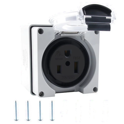 Newdeli 50 amp Power Outlet Box NEMA 5-50R Receptacle 125V Weatherproof Dustproof Outdoor Receptacle Box for EV RV Electric Car Generators Welding Machines Plasma Cutter - ETL Listed