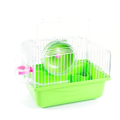 CHUQIANTONG Small Pet Hamster Cage with Running Wheel Water Bottle Food Basin Portable Carrier House Mice Home Habitat for Going Out, Traveling (Green)