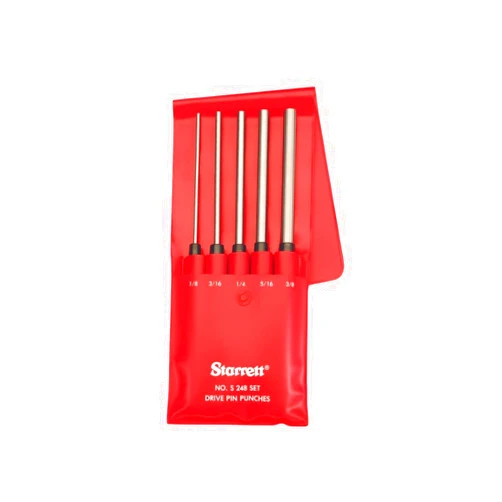 Starrett Extra-Long Drive Pin Punch Set with Knurled Grip and Protective Vinyl Case - 8