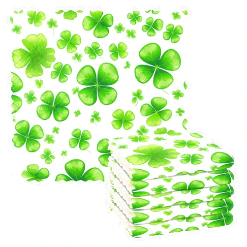 ALAZA Green Four Leaf Clover 6 Pack Dish Towels, Absorbent Dishcloths Kitchen Cloth Reusable Dishtowels Washable Tea Towels Table Cleaning Cloths
