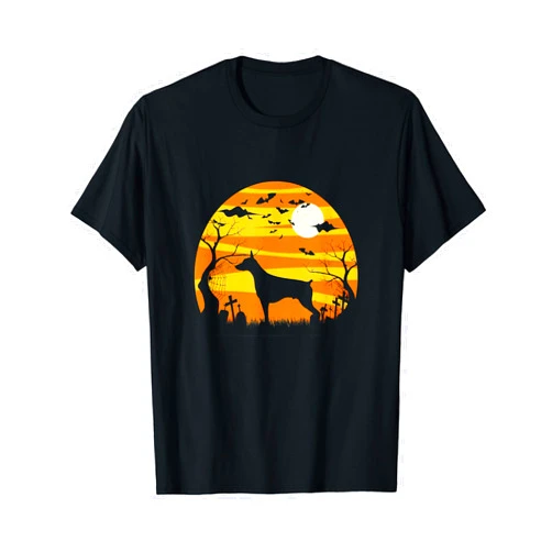 Dobermann Lover Halloween Moon Sunset Costume Dog Halloween Dobermann Dog Jack O Lantern Pumpkin T-Shirt
