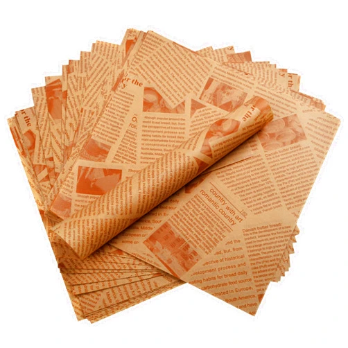 AOKUOX 200 Pcs Deli Wax Paper Sheets for Food Basket Liners 10 x 10 Inch Old Newspaper Style Printed Greaseproof Deli Paper for Wrapping Breads Burgers French Fries Sandwiches (Brown)