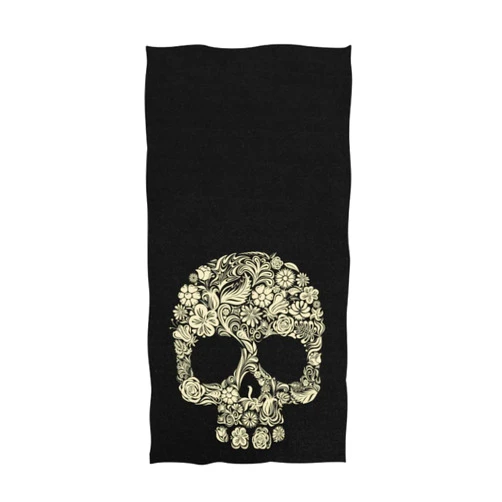Naanle Chic Floral Skull Pattern Soft Large Hand Towels Multipurpose for Bathroom, Hotel, Gym and Spa (16