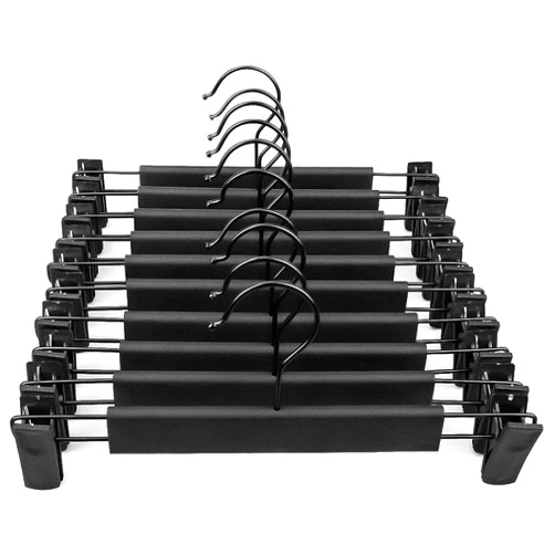 WEYANG Pants Hangers,Black Clothes Plastic Pant Hangers with 2-Adjustable Anti-Rust Clips Skirt Hangers and 360 Rotatable Hook Trousers Jean Hangers 10 Pack