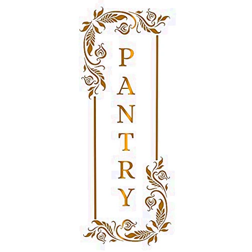 Imagnt Studio Vertical Pantry Decal/Sticker/Mural with Flower/Floral Pattern - Pantry Sign - Vinyl Wall Art Decal - Kitchen Door Décor (Permanent Glossy Vinyl, Gold Metallic, 48x18 ¾ inches)