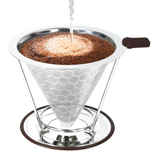 TECHSHARE Pour Over Coffee Dripper, Coffee Filters with 800 Mesh Steel Mesh Optimize Extraction For Rich Coffee Flavor, Stainless Steel Filter, Paperless Pour-over Coffee Maker