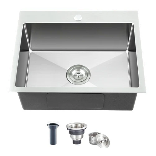 MENATT 23-inch Single Hole Single Bowl Kitchen Sink Drop in, 18 Gauge 304 Stainless Steel Handmade Topmount/Drop In Kitchen Sinks with 9