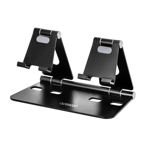 aceyoon Adjustable Tablet Stand, iPad/Cell Phone Holder for Desk, Aluminum Alloy Stand Holder for 2 Phones or a Tablet/Kindle, Sturdy Dual Stands, Foldable and Portable, Black