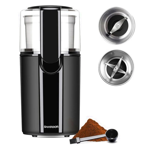 SHARDOR Coffee Grinder Electric, Spice Grinder Electric, Herb Grinder, Grinder for Coffee Bean Spices and Seeds with 2 Removable Stainless Steel Bowls, Black