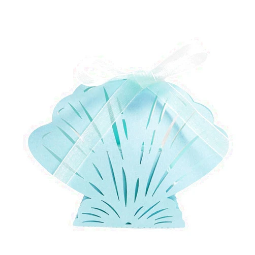 PatPatPet Pack of 50 Laser Cut Seashell Shape Candy Boxes, Creative Gift Boxes for Bridal Shower Anniverary Birthday Party Wedding Favor (Light Blue)