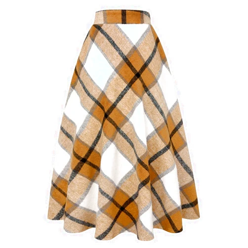 IDEALSANXUN Womens Plaid Wool Skirts Elastic Waist A-Line Pleated Tartan Long Skirts