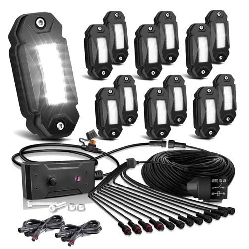 LEDKITO R2 White LED Rock Lights Kits with Switch Wire Harness 12PCS for Trucks Off Road RZR SUV ATV UTV Super Bright Pure White Under Glow Lights Trail TRAI Rig Lights High Power Waterproof