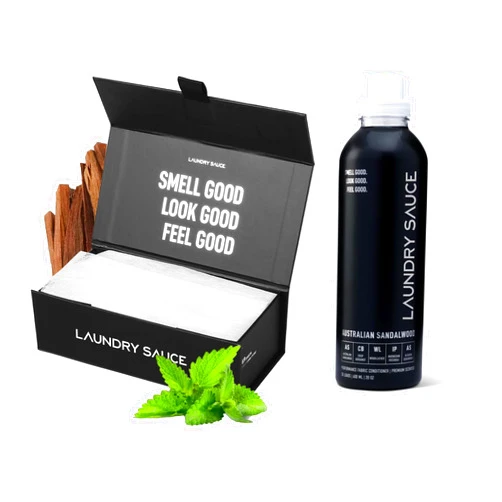 Laundry Sauce Bundle Set Luxury Scented Fabric Softener and Dryer Sheets Pack, Sophisticated Fragrances (Australian Sandalwood)