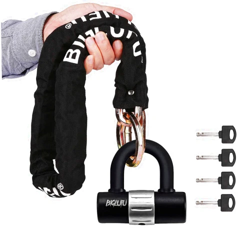 BIGLUFU Motorcycle Lock Chain Locks Heavy Duty, 120cm/4ft Long, Cut Proof 10mm Thick Colorful Square Chains with 4Keys 16mm U Lock, Ideal for Motorcycles, Motorbike, Bike, Generator, Gates