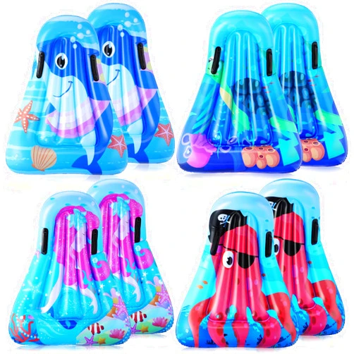 Silkfly 8 Pcs Inflatable Surf Body Board with Handles, Kids Inflatable Surfboard for Beach Shark Mermaid Turtle Octopus Pool Floating Surfboard for Kids Learning Surfing