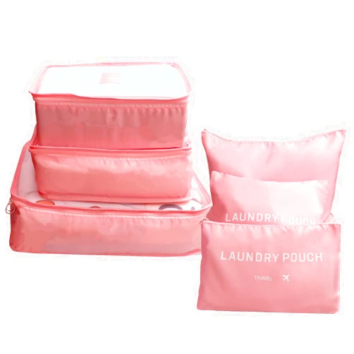 Gbateri 6 Pack Packing Cubes for Suitcases - Compression Luggage Packing Organizers with Laundry Pouch - Travel Storage Bags for Travel Accessories, Clothes, Cosmetics, Toiletries - Pink