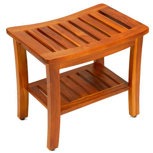 TeakCraft Teak Shower Bench with Shelf 21 Inch, Fully Assembled Teak Wood Shower Stool & Spa, Shower Bench for Elderly, Indoor and Outdoor Use, The Hermod