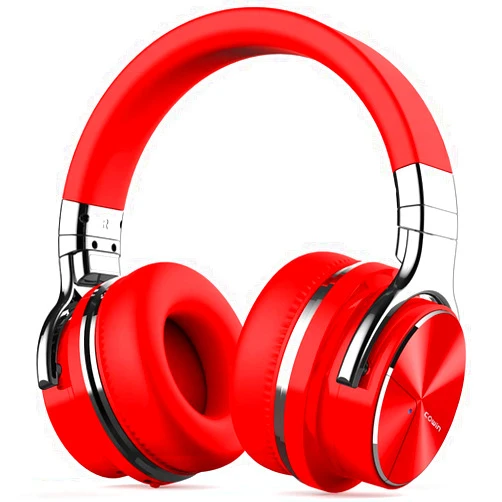 Lmminer ANC Active Noise Cancelling Wireless Bluetooth Over-Ear Headphones with Mic Hi-Fi Stereo Deep Bass Foldable On-Ear Headsets, 30H Playtime, for Sports/TV/Work,Red
