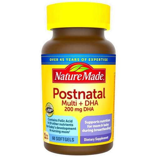 Nature Made Postnatal Multivitamin + DHA 200 mg, Postnatal Vitamins for Breastfeeding Moms & Babies, Vitamins & Nutrients Include Iron, Vitamin D3, Calcium, Iodine and More, 60 Softgels