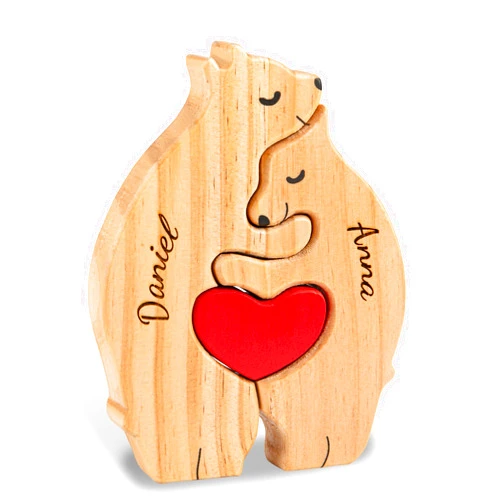 The Woodwork Outlet Personalized Wooden Bear Family Puzzle with Names, Custom Puzzles, Customized Gifts for Mom, Dad, Kids, Baby, Gift for Grandparents, Birthday Present, Holidays, Home Decor, Housewarming - 2 Bears