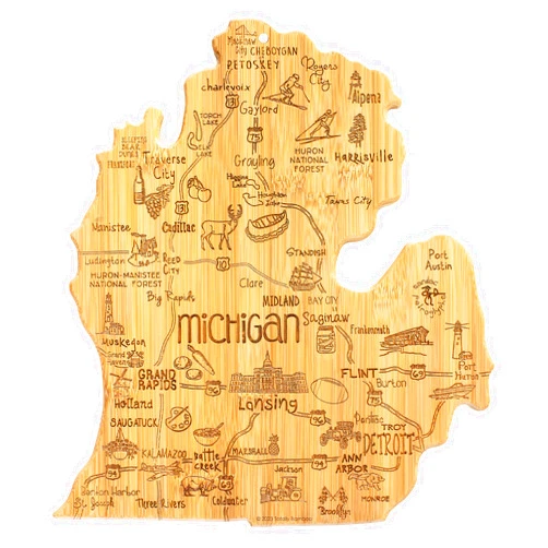 Totally Bamboo Destination Michigan Mitten State Shaped Cutting Board, Charcuterie and Cheese Serving Board – Michigan Gift for Home Décor or Everyday Kitchen Use