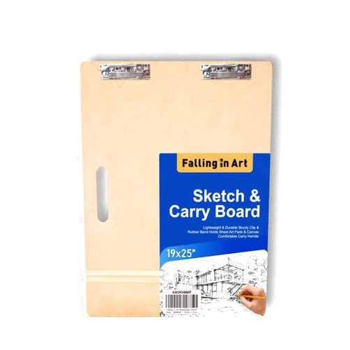 Falling in Art 19x25 Sketch Board, Drawing Tote Board for Artists with Sturdy Clip and Rubber Bands, Portable Art Clipboard for Classroom and Studio Drawing