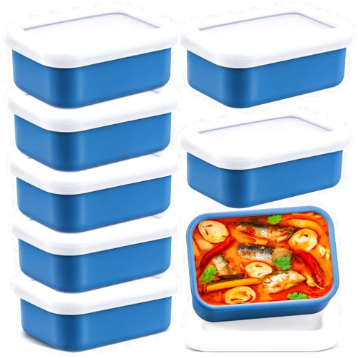 Nuogo 8 Pcs 1 Cup Silicone Freezer Trays with Lid Silicone Soup Freezer Molds Rectangle Soup Freezer Containers Reusable Food Preserving Tray Freezing Ice Trays for Soups Sauces Stews (Dark Blue)
