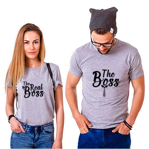 KMDebhel Boss and Real Boss Matching Couple T-Shirt for Husband Wife,Pure Cotton Matching T-Shirt for Lover（Pack of 1 T-Shirt）