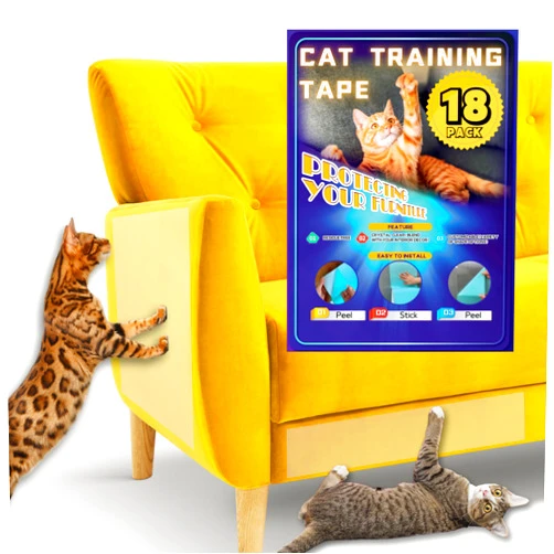 MonJolly 18 Pcs Cat Training Tape, Double Sided Sticky Tape for Cats, Couch Protector from Cat Claws, Cat Scratch Furniture Protector, Couch Protector Cat, Cat Furniture Protector