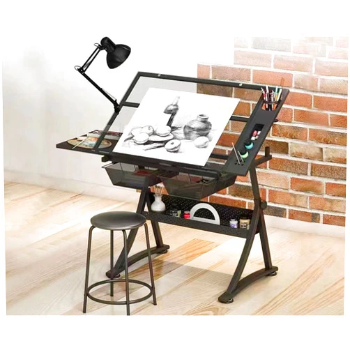 Landpink Glass Drafting Table Art Desk – Adjustable Professhional Artwork Drawing Drafting Table Desk, Glass-Topped Art Table for