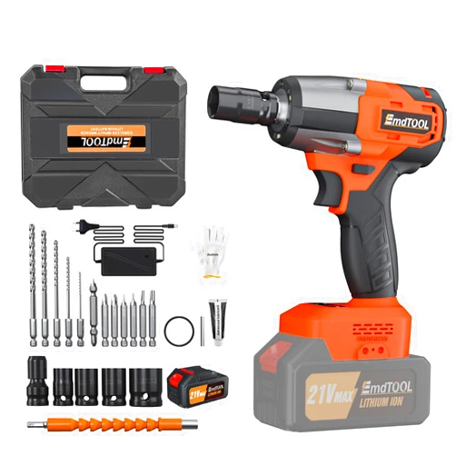 Rigogo 21V Brushless Impact Wrench with 1 x 6.0Ah Battery, 450Nm Cordless Impact Screwdriver, 0-2500rpm Variable Speed, Fast Charger, 4 Sockets, 12 Drill Bits, Carry Case, Orange