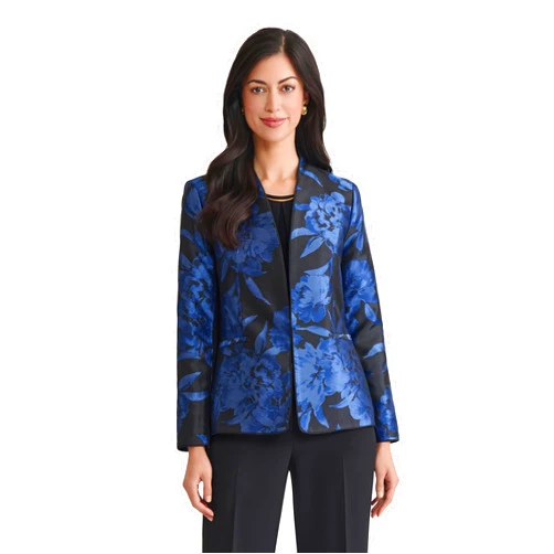 Kasper Women's Floral Jacquard Collarless Jacket