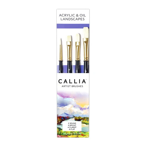 Willow Wolfe Callia Artist Paint Brush Set for Acrylic & Oil Landscapes by Willow Wolfe, Synthetic Bristle Paint Brush Set for Watercolor, Acrylic and Oil, Series 1200, 4 Piece Professional Set #1600