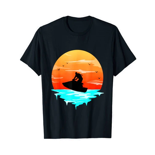 Retro Sunrise JetSki Rider Watercraft Swimming Jetski Seadoo Swimmer Watersports Jetskiing Racing Jet Ski T-Shirt