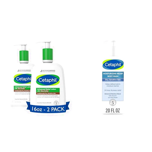 Cetaphil Body Lotion, Advanced Relief Lotion with Shea Butter for Dry, Sensitive Skin & Body Wash, NEW Moisturizing Relief Body Wash for Sensitive Skin, Creamy Rich Formula Gently
