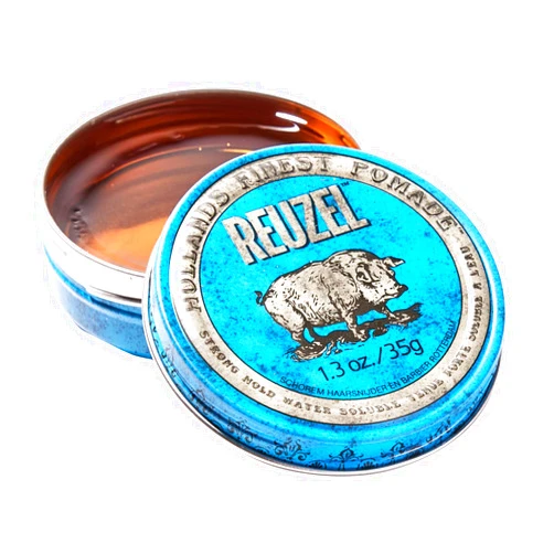REUZEL Blue Pomade, Strong All Day Hold, Water Soluble Styling, High Shine and Flake Free, Easy To Wash Out, For All Hairstyles