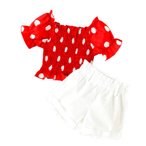 Generic Baby Girl Clothes Toddler Kids Baby Girls Polka Dot Off Shoulder Ruffle T Shirt Tops Shorts 2PCS (Red, 2-3 Years)