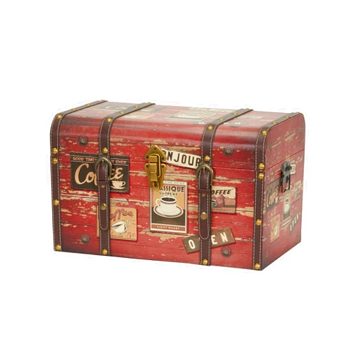 Household Essentials 9245-1 Medium Decorative Home Storage Trunk - Luggage Style - Coffee Shop Design , Orange