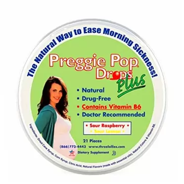 Three Lollies Preggie Pop Drops Plus | 21 Drops | Vitamin B6 for Morning Sickness & Nausea Relief during pregnancy | Safe for pregnant Mom & Baby | Gluten Free | Two Flavors: Lemon & Raspberry Sour Raspberry & Sour Lemon 21 Count (Pack of 1)