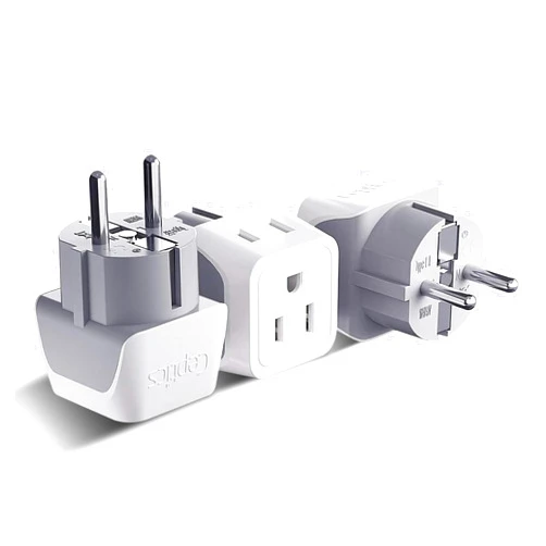 Ceptics Schuko Germany, France Plug Adapter, Dual Input - Ultra Compact Light Weight - Usa to Russia, South Korea Travel Adaptor Plug - Type E/F (3 Pack)