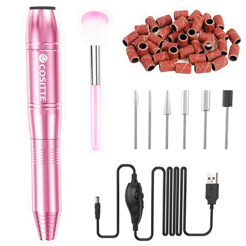 COSITTE Electric Nail Drill,USB Electric Nail Drill Machine for Acrylic Nail Kit,Portable Electric Nail File Polishing Tool Manicure Pedicure Kit Efile Nail Supplies for Home Salon,Pink