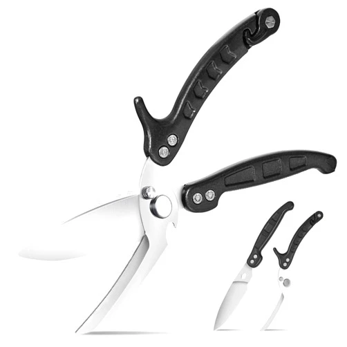 SCAIKTIG Heavy Duty Kitchen Shears, Detachable Poultry Shears with Serrated Edge, Spring-Loaded Stainless Steel Chef Scissors Cutting Bone, Chicken, Fish, Food, Meat, Black Full Steel Handle